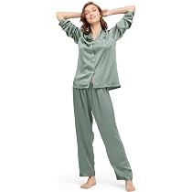 Amazon | [LilySilk] レディース パジャマ 高級シルク100% 前開き 長袖